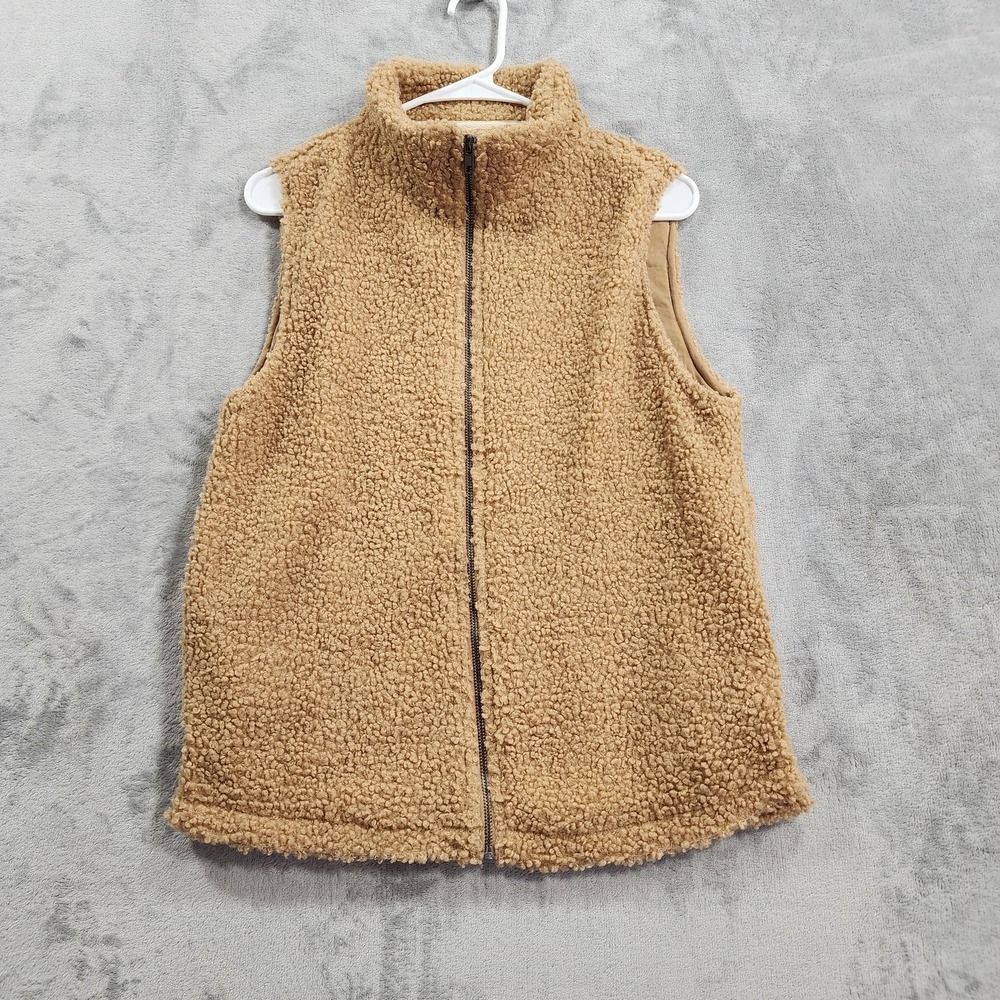Umgee Vest Womens S Beige Sherpa Fleece Full Zip Collared Lined Pockets Casual